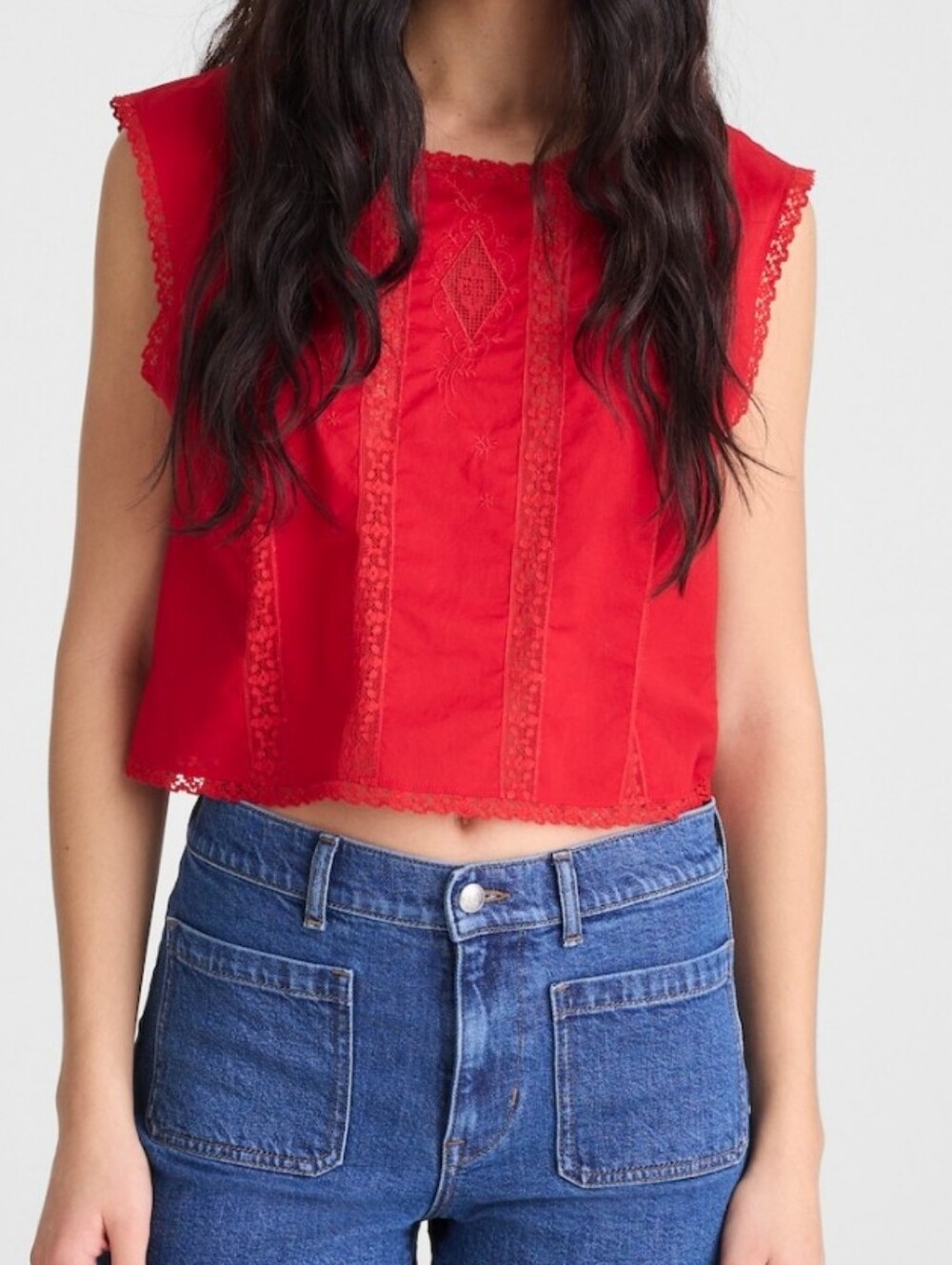 Madewell Red Sleeveless Embroidered Crop Top Blouse Size XS NEW